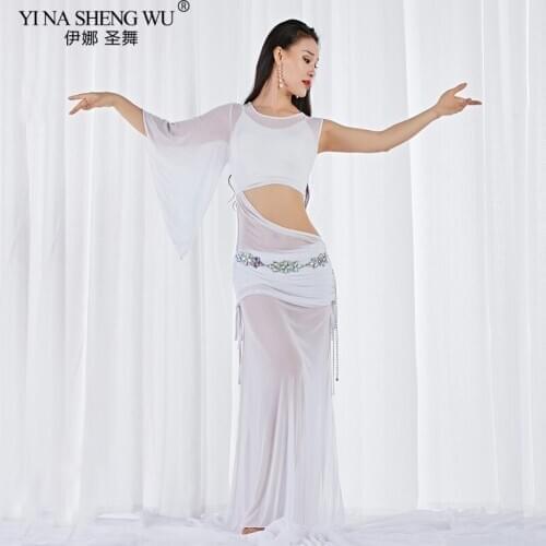 New Lady Sexy Belly Dance Costume Practice Mesh Skirt Perspective Belly Dance Set Wear Oriental Belly Dance Top&skirt Dress Suit