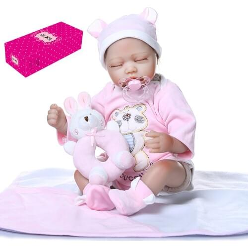 Decdeal 16inch 40cm Reborn Baby Doll Twins Baby in Blanket Lifelike Dolls Blue Eyes Silicone Vinyl & Cotton Body Blue Outfit