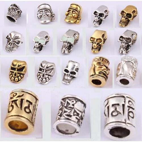 10psc/lot Skull Metal Pandora Beads Pirate Camping DIY Paracord Accessories Alloy Pendant For Outdoor Knife Bracelet Keychain