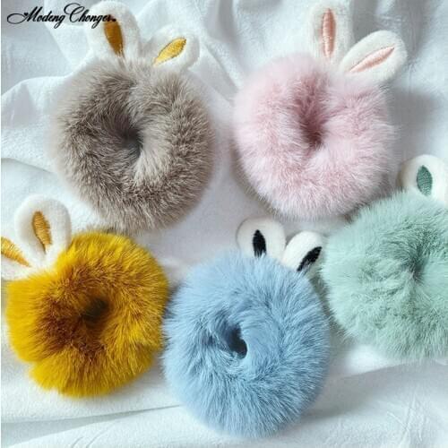 Sweet Elastic Hair Rope Ponytail Holder Girls Lovely Scrunchies Hair Ring Imitation Rabbit Fur Plush Hairband Hair Accessories