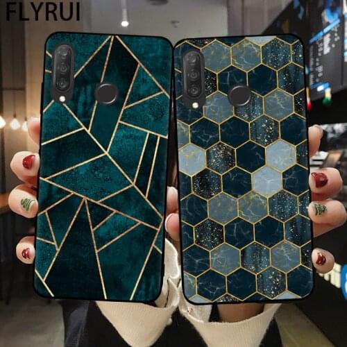 Fashion Geometric Marble Black Silicone Phone Cases For Coque Huawei P10 P20 P30 P40 Lite E Cover For Huawei Mate 20 Lite Pro