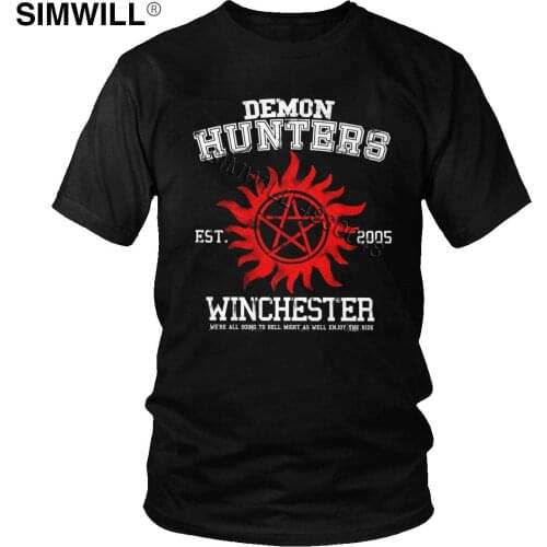 Bros Demon Hunters T-Shirt Mens Soft Cotton Supernatural Winchester Brothers T Shirt Short Sleeved Round Neck Leisure Tees Gift