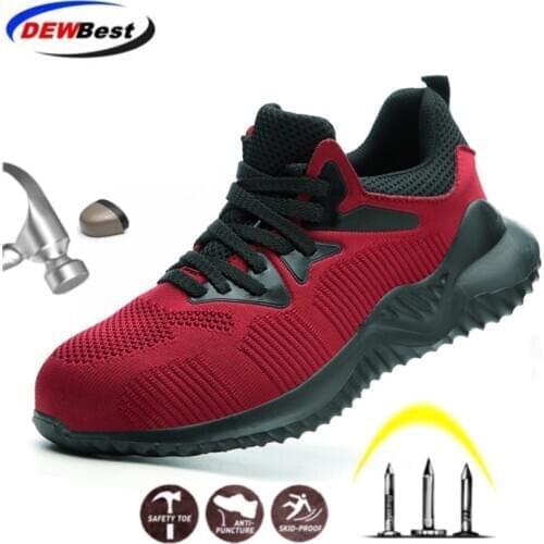 DEWBEST Mens Breathable Steel Toe Cap Safety Shoes Men Outdoor Anti-slip Steel Puncture Proof Construction Boots Work Shoes
