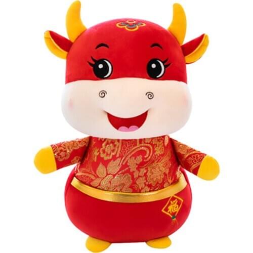 New Year Chinese Zodiac Ox Cattle Plush Toys Cute Flower Cloth Cow Mascot Plush Doll Stuffed For Kids Birthday Gift