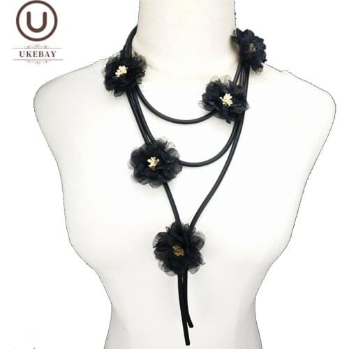 UKEBAY New Black Flower Necklaces Fashion Jewelry Women Gothic Necklace Rubber Necklaces Elasticity Chain Sweater Chains Jewelry