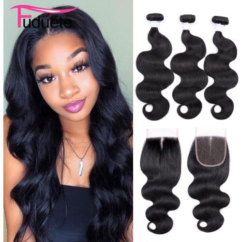 Body Wave Bundles With Closure Brazilian Hair Weave Bundles With Closure Natural Hair Extensions Human Hair Remy Fuduete