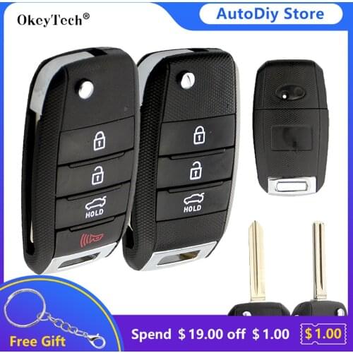 OkeyTech 3/4 Buttons Replacement Car Flip Remote Key Shell Case For Kia K2 K3 K5 Carens Cerato Forte Sorento For Hyundai Avante