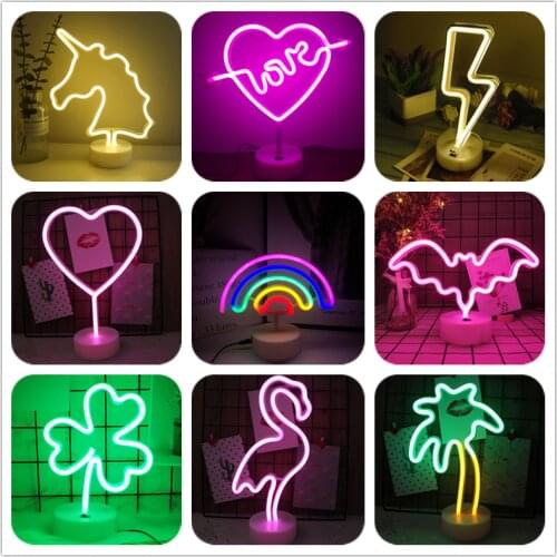 Rainbow Led Neon Light Sign Holiday Xmas Party Wedding Decorations Kids Room Home Decor Flamingo Moon Unicorn Neon Lamp