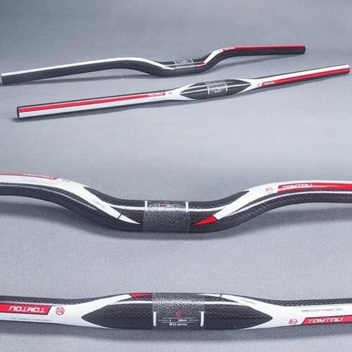 TOMTOU Gloss Red 3K Carbon Fiber Mountain Handlebar Flat Rise Bars 600-760mm Bike Parts Cycling Accessories