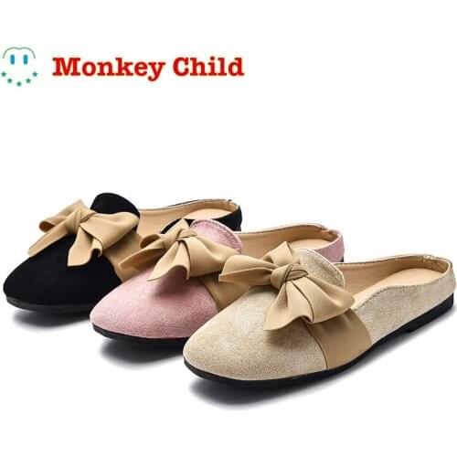 2021 New style Girls Sandals Spring Retro Foot cuff Casual shoes Princess shoes noble grace Japanese Bow tie