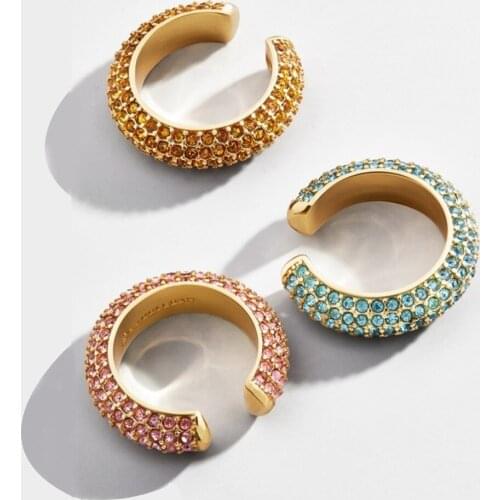 New Fashion Bohemian Ladies Rhinestone Pearl Earrings Multicolor Small Circle C-Shaped Ear Bone Clip Women Wedding Jewelry Gift