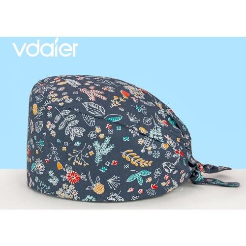 Unisex Flower print dentist hat nurse hats operating room cap hospital work cap Pet veterinary hat nursing hat nurse hair cap
