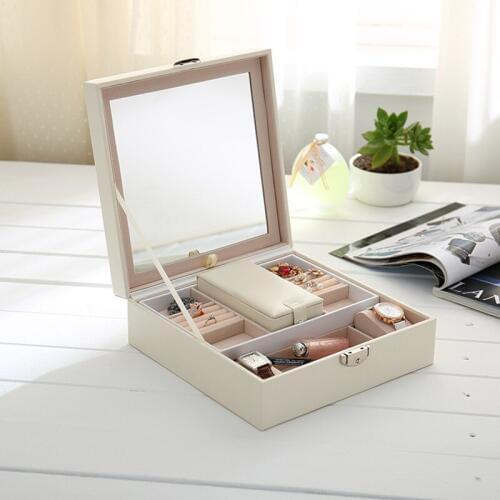 Solid Color Woodiness environmental PU leather Jewelry Box Makeup Travel Case Birthday Gift Ring Earrings etc