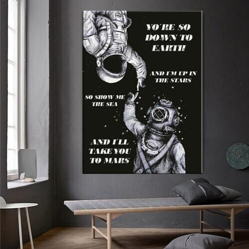 Nordic Abstract Astronaut Quotation Black White Canvas Painting Home Decor for Bedroom Home Decoration Graffiti Canvas Painting