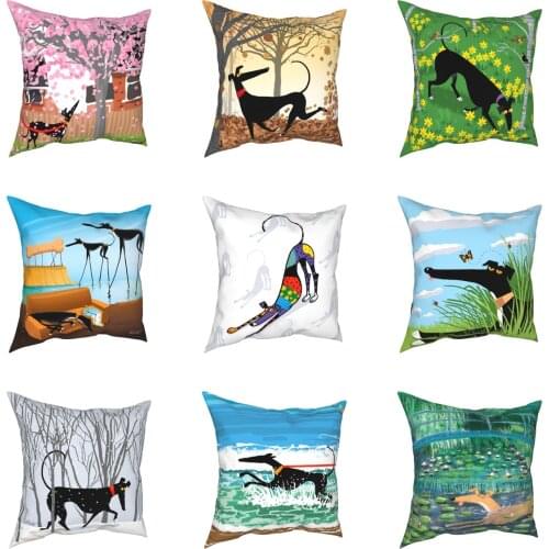 Hound Dali Van Gogh Pillow Cases Greyhound Whippet Lurcher Dog Cushion Covers Zipper Decorative Pillowcase for Home 40x40cm