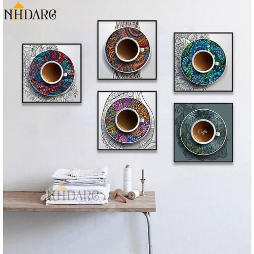 Traditional Chinese Style Coffee Plate Posters and Prints Canvas Painting Art Wall Pictures for Living Room Home Decor Cuadros