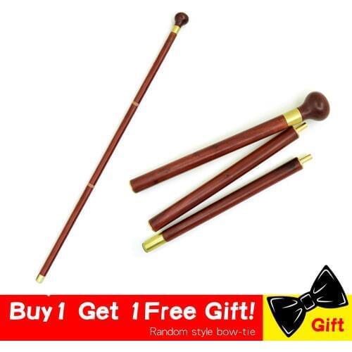 Vintage Wood Walking Stick Cane Wooden Wood Round Head Canes 3-Sections Foldable Gentle Travel Walking Gentleman Stick Portable