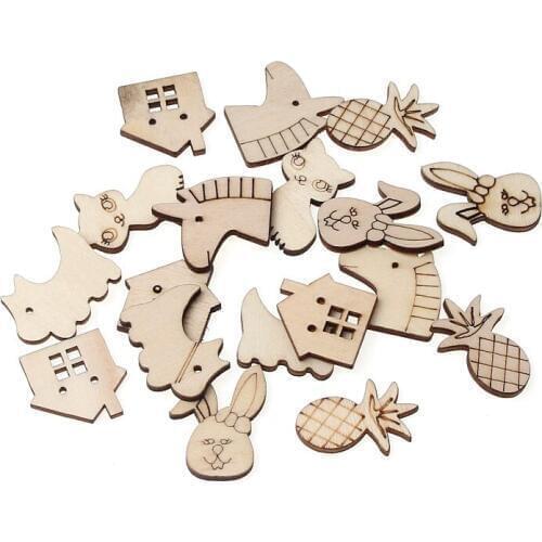 50pcs Mix Animals Shape Handmade Home Decoration Hanging Ornament Accessory Painting Scrapbooking DIY Wood Craft