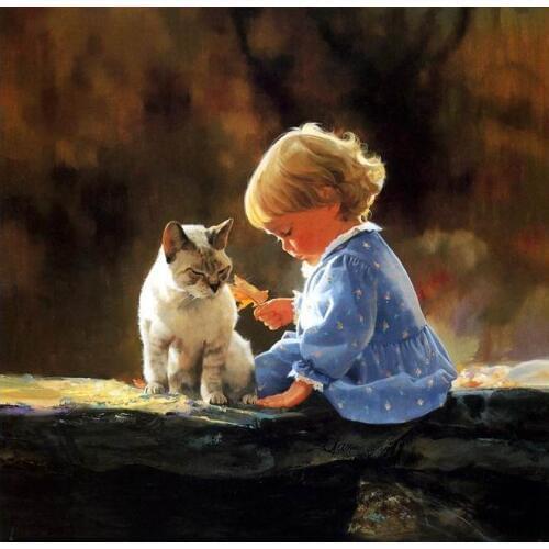 Needlework,For Embroidery,DIY Child Girl and Cat 14CT Counted Unprinted Cross stitch kits,Art Pattern Cross-Stitching decor