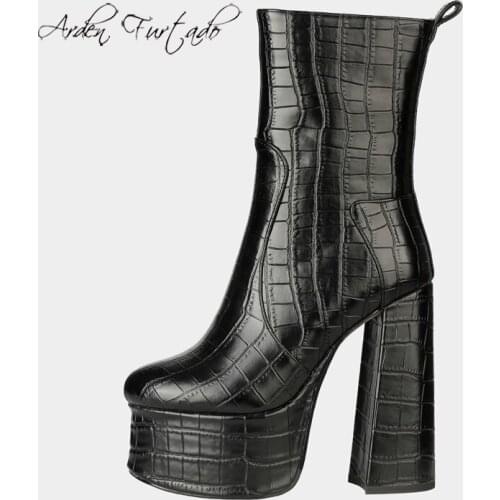 Arden Furtado 2020 autumn Fashion Womens Shoes Mature chunky Heels sexy Zipper Platform Elegant Womens silver ankle Boots 40