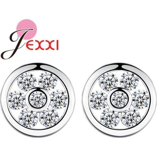 2 Color New Women Stud Earrings 925 Sterling Silver White Purple Cubic Zirconia Stone Flower Charm Pin Piercing Jewelry