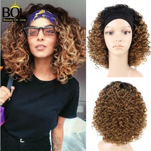 Beauty On Line Short Water Curly Headband Scarf Wig For Women Full Kinky Curly Thick Synthetic Wigs With Headband No Glue