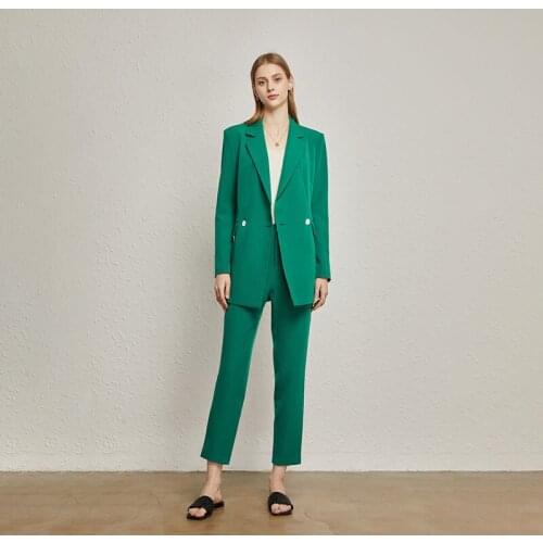 Womens suit pants set New arrival fashion casual professional green double breasted jacket blazer pencil trousers 2 pcs sets