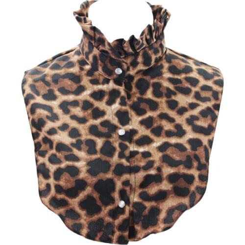 Women Vintage Leoaprd Print Chiffon Half-Shirt Sweater Detachable Fake Collar 649C