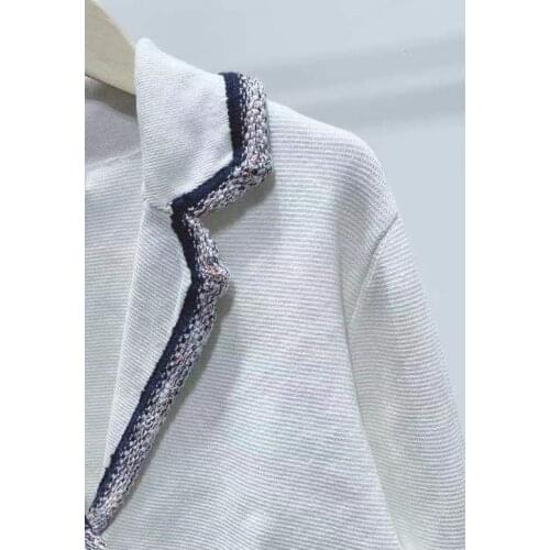 Women Knitted Short Cardigan V-neck Single Breasted Knitwear Outwear Tops Woven Turn Down Collar White Loose Jacket Ladies Coat