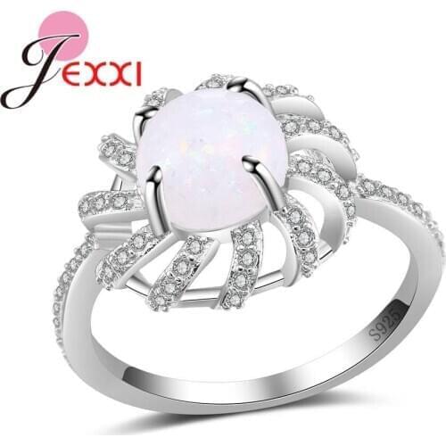 High Quality 925 Sterling Silver Geometric Ring With Shiny Cubic Zirconia AAA Opal Women Female Party Engagement Jewelry