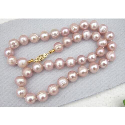 17.5inch 10-11mm AAA +++south sea pink purple pearl Necklaces 925silver