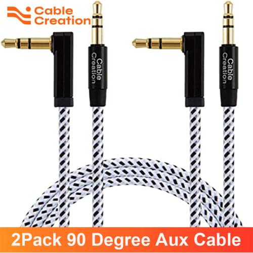 3.5mm Auxiliary Cable [2-Pack], CableCreation Right Angle Male to Male Aux Cable with 24K Gold Plated & Soft Cotton Braided