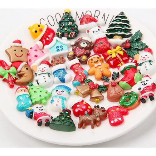 30pcs Merry Christmas Party Resin Toys Mobile Phone Stationery Case Gloves DIY Decoration Clay Slime Kids Toys Accessories