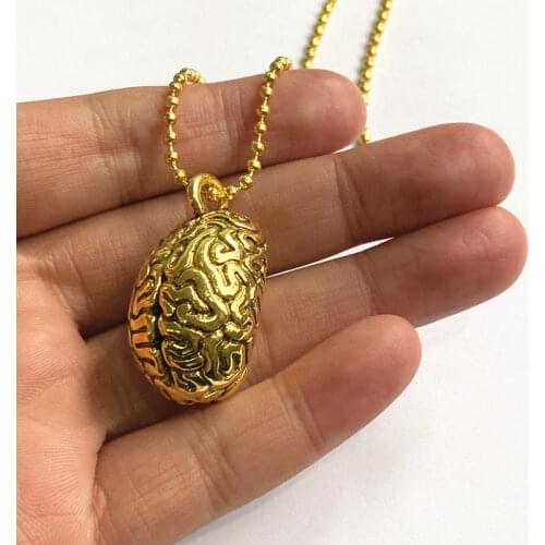 3D Anatomical Brain Bead Necklace Tibetan gold Pendant For man Necklace Horror Necklace Human anatomy necklace Gifts For Men