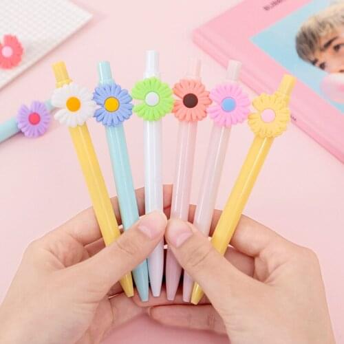 50PCS Little Daisy Patch Candy Color Gel Pens Black Student Stationery Office Accessories Cute School Supplies
