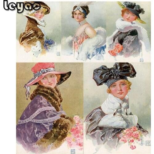 5d DIY Diamond Painting Abstract Wall Art Vintage European Women Full Square Round Diamond Embroidery Mosaic Home Decor