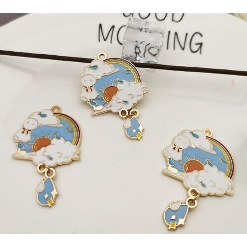 6PCS Enamel Alloy Charms Pendants Sunny Doll With Water Drop Floating Charms Fit DIY Earring Jewelry Accessories Findings FX481