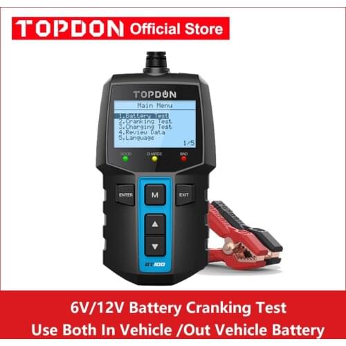 BT100 TOPDON Car Battery Tester Charger Analyzer 12V 2000CCA Voltage Battery Test Car Battery Tester Charging Cricut Load Tools