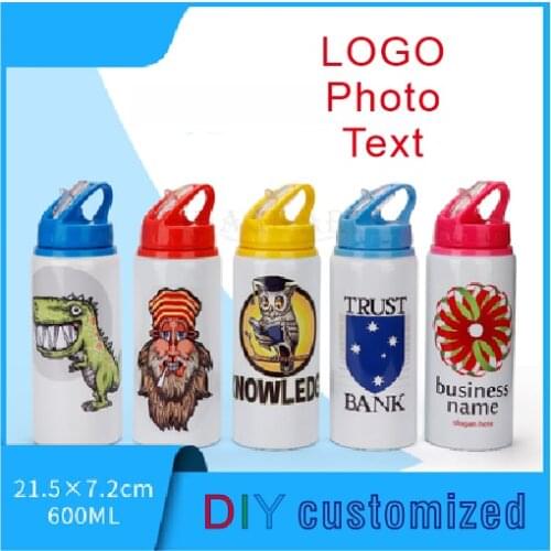 600ML Bottle with Straw DIY customized colorful print LOGO photo for Travel Sport Easy take Aluminium Portable MAZWEI
