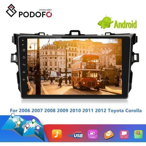 Podofo 2din Android Car Radio 9'' Multimedia Player GPS Audio WIFI Player For 2006 2007 2008 2009 2010 2011 2012 Toyota Corolla