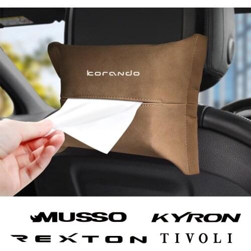Car Tissue Case Box Storage Container For Ssangyong Korando Kyron Musso Rexton Tivoli Actyon Tissue Bag Package Car Accessories