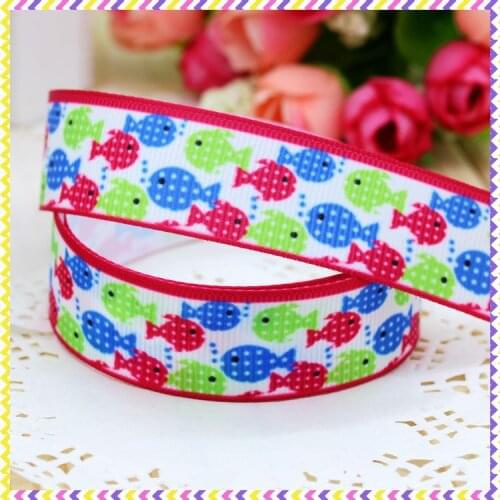 7/8'' Free shipping fish printed grosgrain ribbon headwear hair bow diy party decoration wholesale OEM 22mm B463