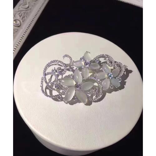 Natural semi-precious stone brooches 925 sterling silver with cubic zircon flower brooch pins fine women jewelry