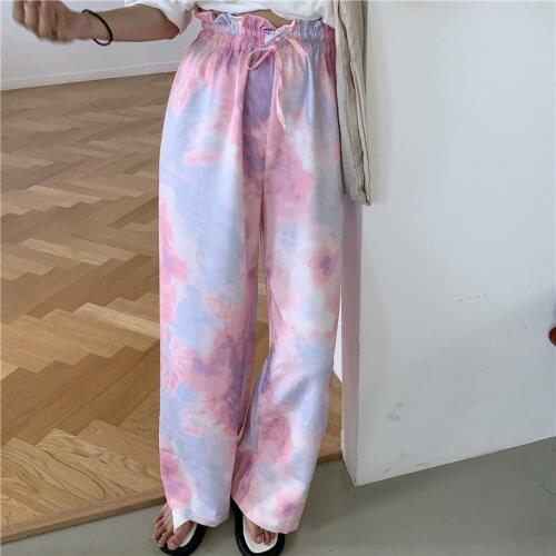 Tie-dyed wide-leg pants womens 2021 summer new cropped trousers Print Jeans Fashion Slim Straight Stretch Denim Pants