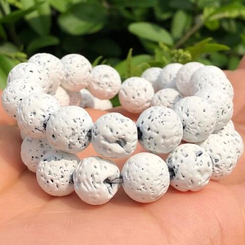 Natural Lava Hematite Stone Beads White Volcanic Rock Rubber Round Loose Spacer Beads For Jewelry Making DIY Bracelet 4-12mm 15"
