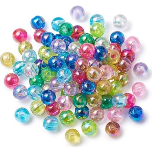 200pcs 4mm Mixed Color Round Transparent AB Color Acrylic Beads Loose Spacer Beads for Jewelry Making DIY Bracelet Hole: 1.5mm