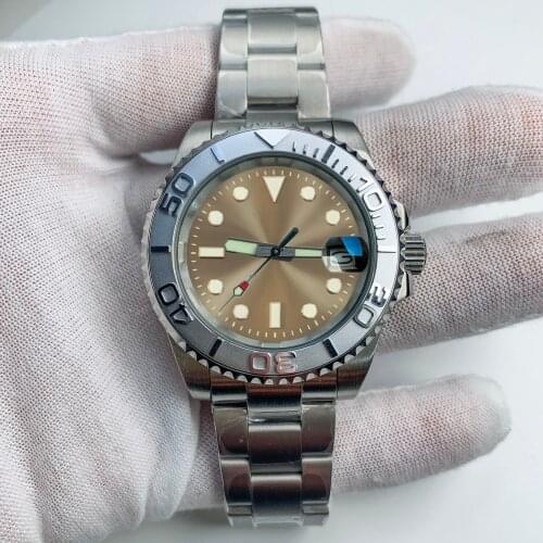 Automatic Watch Japanese NH35 Movement Automatische mechanische Uhr C3 Green luminous Sapphire Crystal Magnifier GraySunray Dial