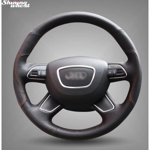 Shining wheat Hand-stitched Black Genuine Leather Steering Wheel Cover for Audi A3 (8V) A8 (D4) Q3 Q5 A4 (B8) A6 (C7) Q7