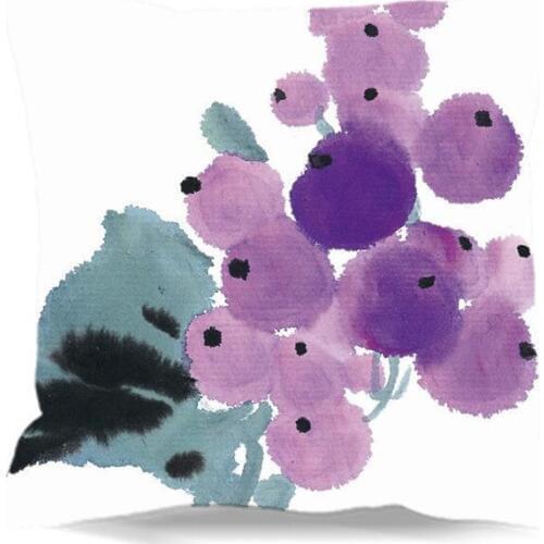 For home car sofa decorative Grape Chinese watercolor painting of Square Cotton polyester soft cushion cover