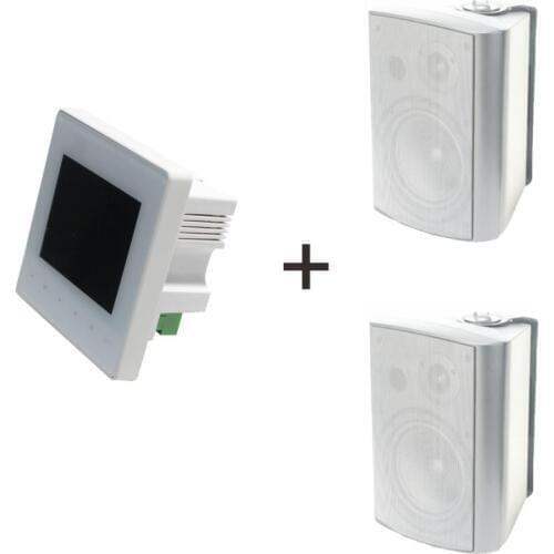 Home audio system,Mini bluetooth wall amplifier with Wireless Remote Control and 2 wall speakers, Supports USB/SD/AUX/FM/BT